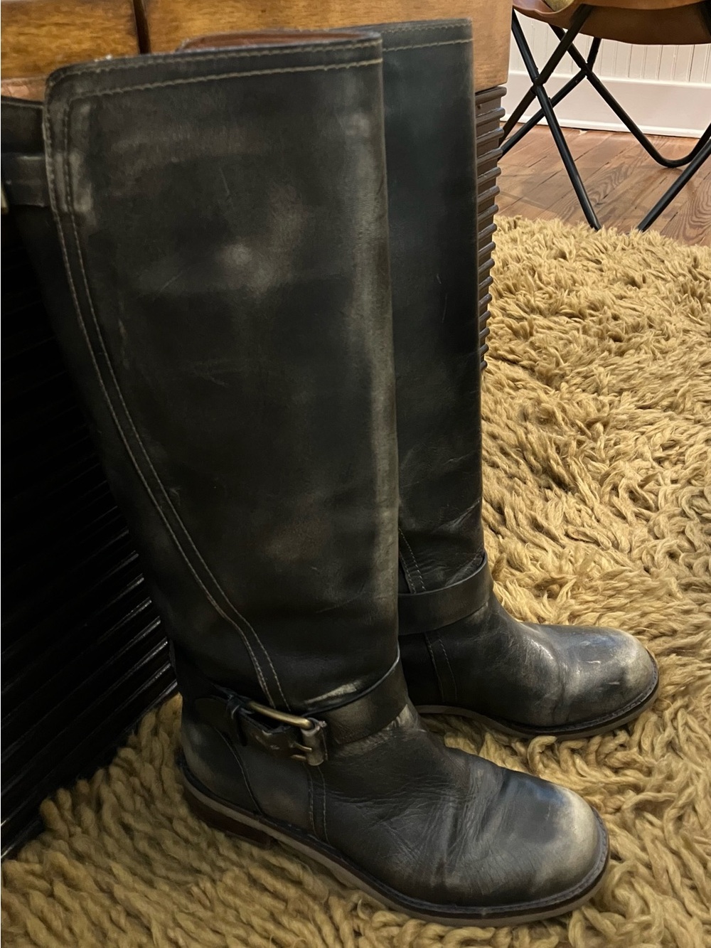 Lucky Brand Charcoal Distressed Women's Riding Boots - sz 8